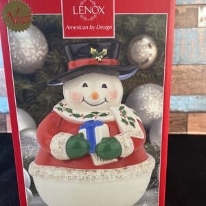 Lenox American by Design Snowman Cookie Jar  9 in. - Gold  Accents W/ Box